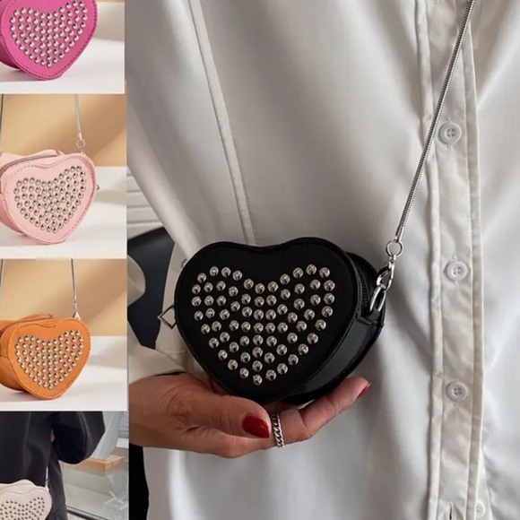 Pink Heart Studded Crossbody Bag - Picture 4 of 4